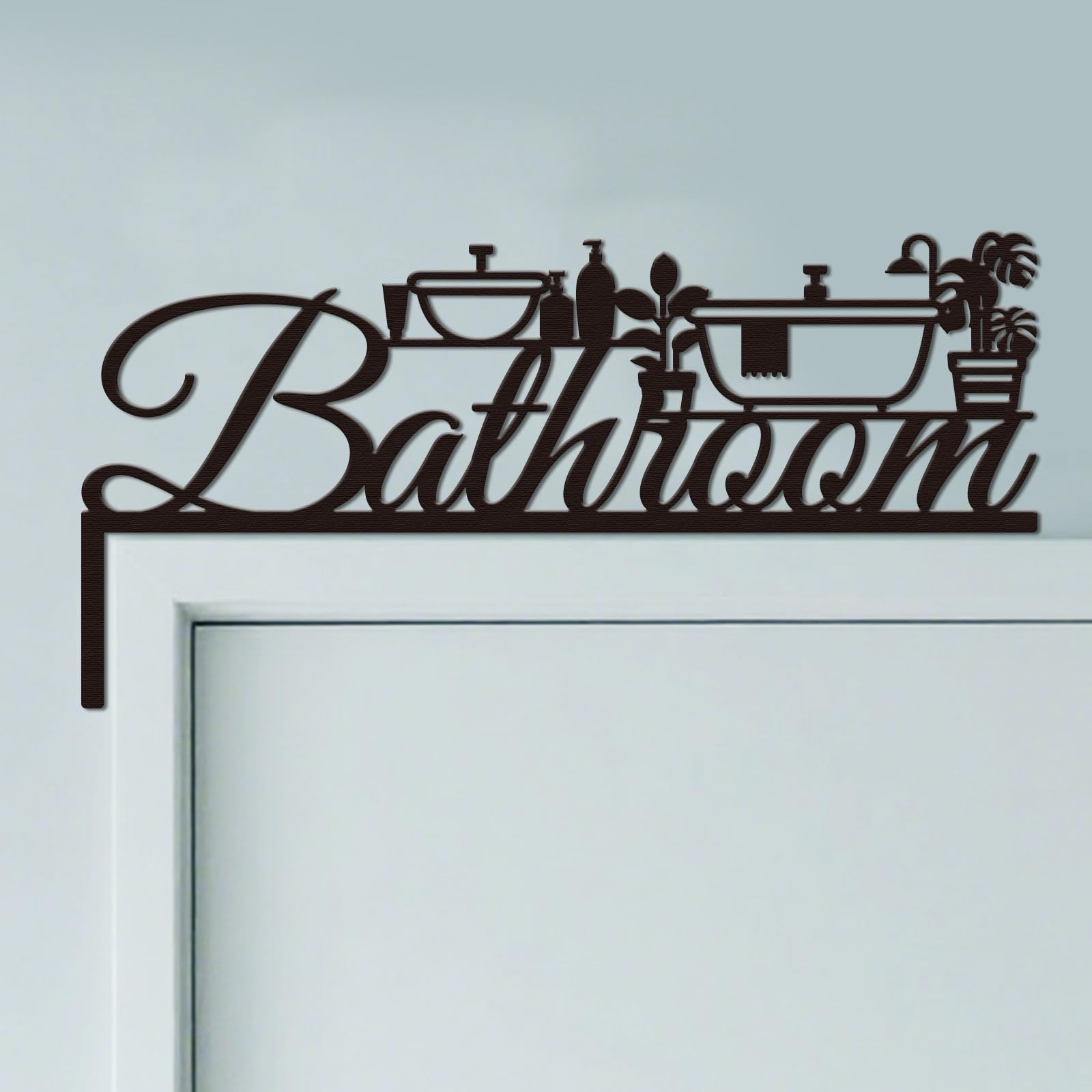 CUTHOLLOW Bathroom and Plant Door Topper Sign Wall Art Decor, 30.0x15.0cm Metal Unique Hanging Above Door Frame Corner Accent for Modern Home Rest Room Toilet, Best Gift for Housewarming — image 1
