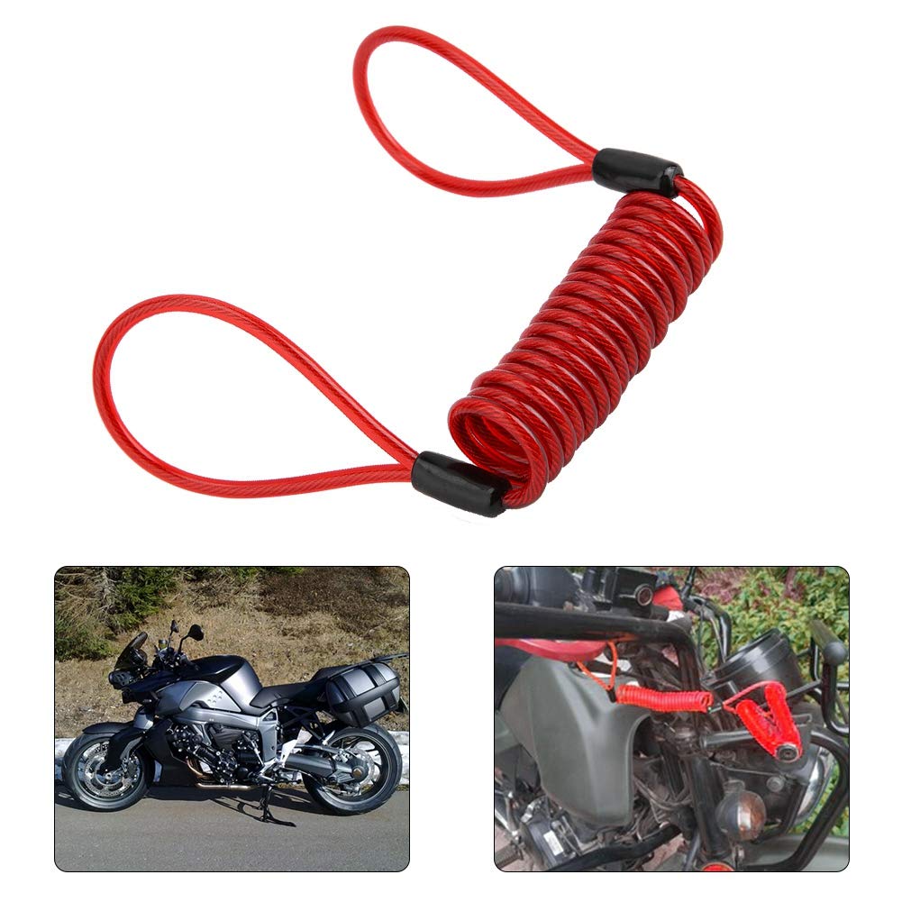 Leapiture Disc Lock Cable Anti-Theft Coil Cable Warning Rope PVC Motorcycle Bicycle Disc Brake Lock Reminder Cable Red
