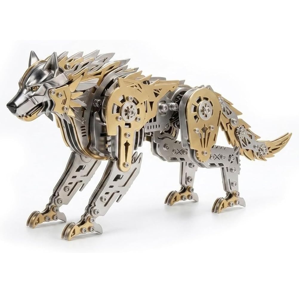 Generisch 3D-Metallpuzzle für Erwachsene, mechanisches Wolfspuzzle-Bauset, 3D-Metallmodell-Bausatz, Gehirnjogging-Puzzle zum Selberbauen, Geschenk für Männer