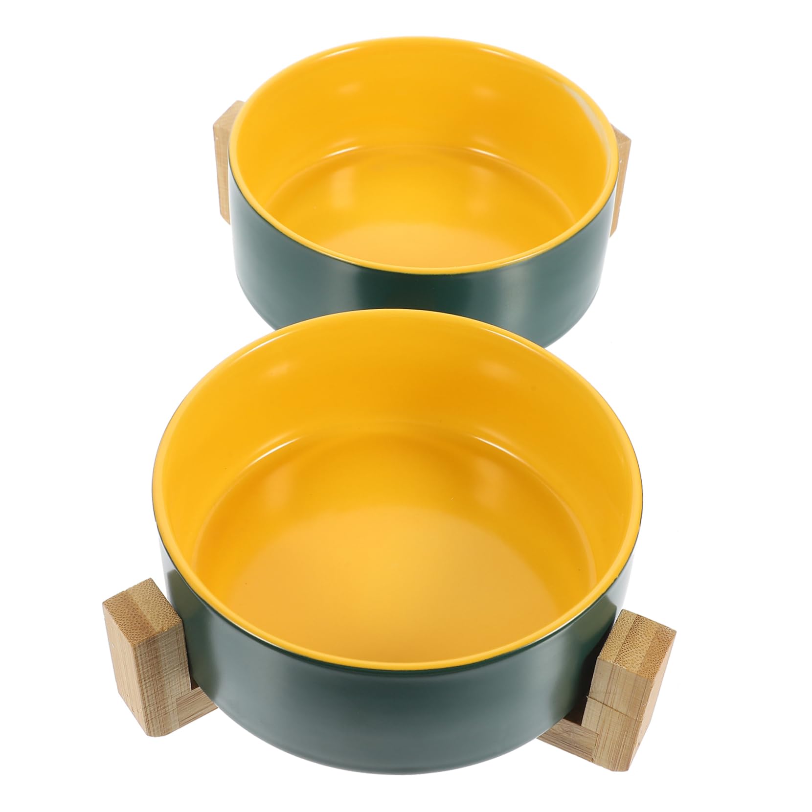 ibasenice Gamelle Double avec Support en Bois Surélevé, Facile à Laver en Céramique pour Chat pour Nourriture et Eau en Toute Occasion