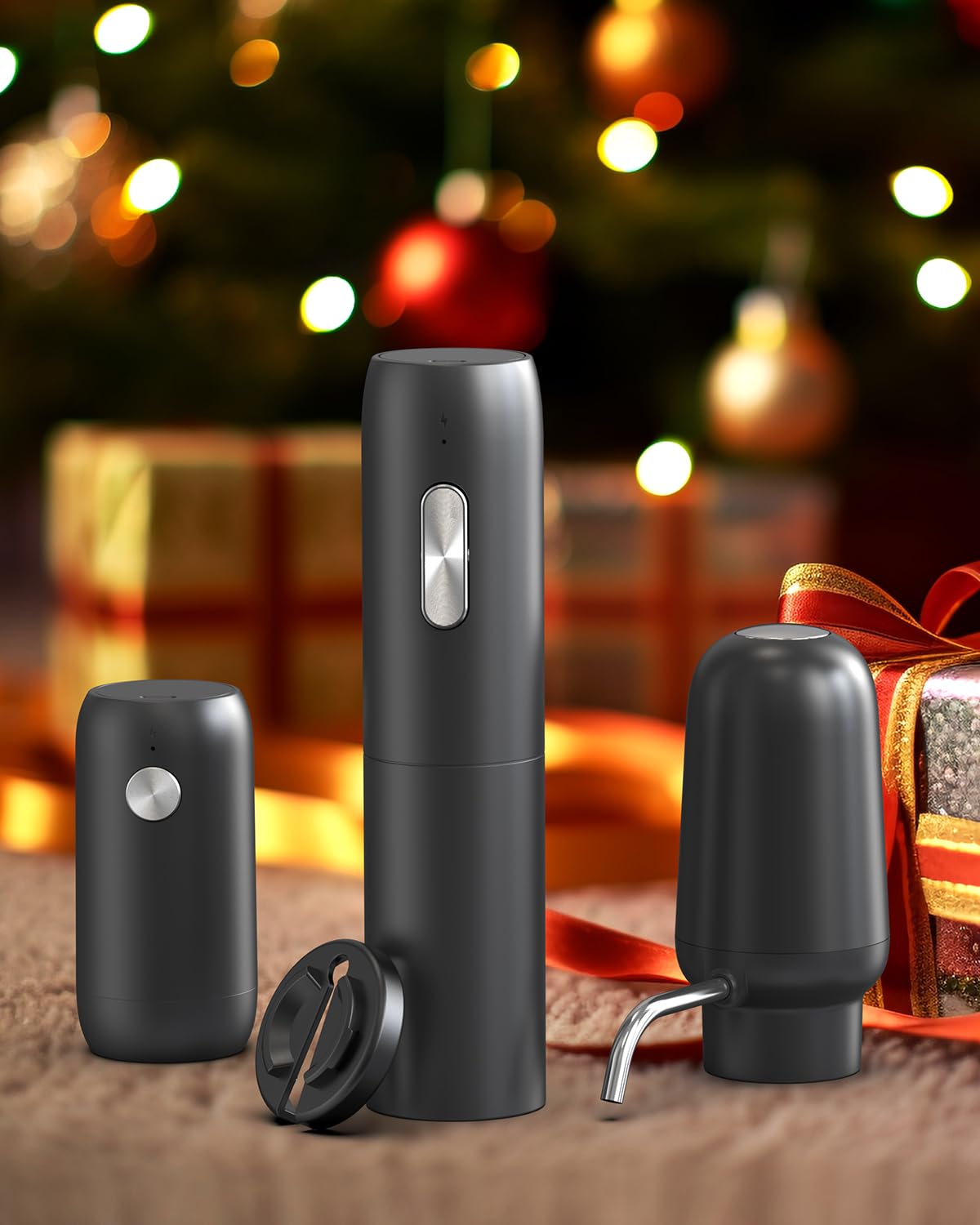 Juego de abridor eléctrico de botellas de vino recargable 5 en 1 con cortador de aluminio, abridor de vino eléctrico, aireador y vertedor de vino eléctrico 2 en 1, tapón de vino al vacío 8