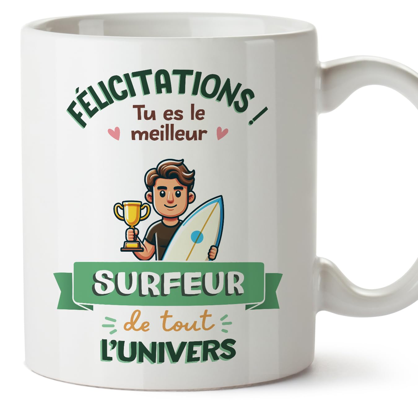 MUGFFINS Surfer Man Mug - in French - Meilleur Univers Trophée - Funny Gift for Colleagues - Ceramic 11oz Mug — image 1