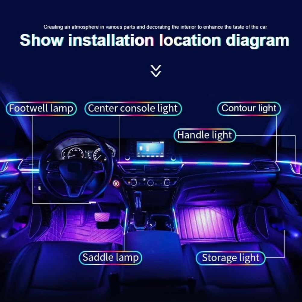 Striscia LED Interna per Auto in Acrilico con App, Kit Lampada RGB Symphony Streamer 213 Colori, Striscia Acrilica A LED Arcobaleno per Luci Ambientali per Auto,6 in 1