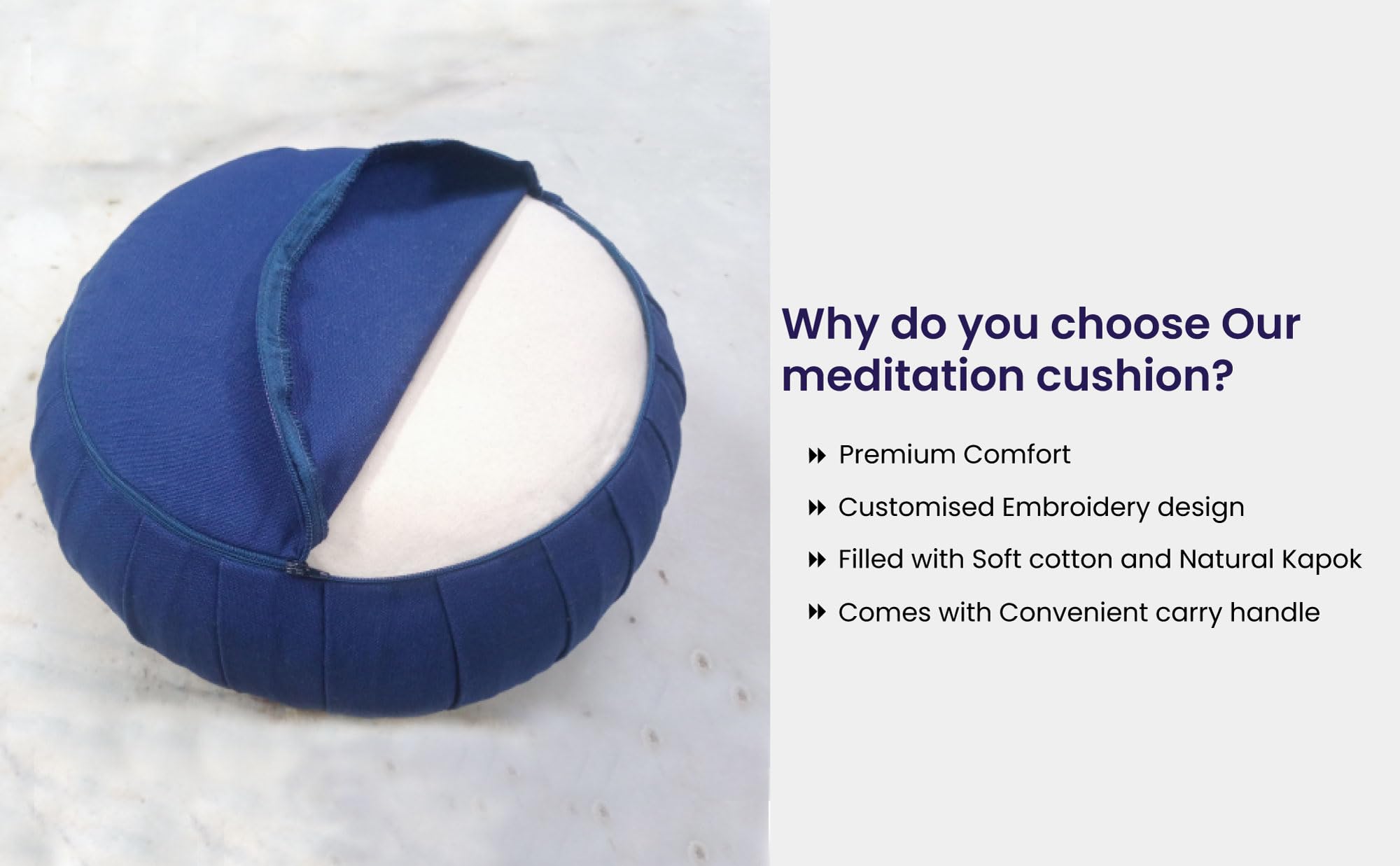 Zotayog Zafu Pillow For Meditation, With Embroidery | Cotton Filled Cushion For Meditation, Yoga, Posture Correction (Purple) | (29 x 14 CM) 3