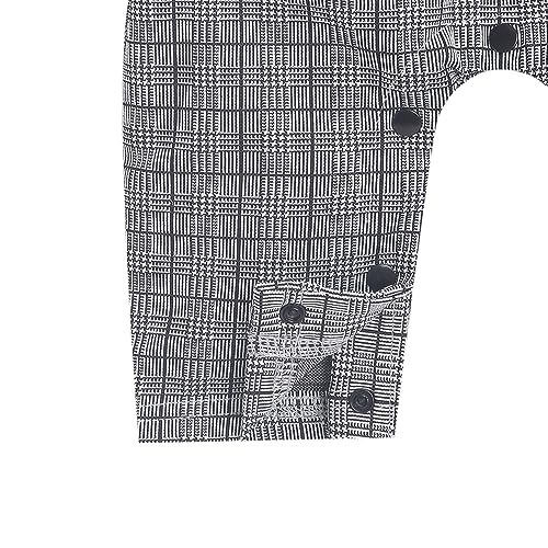 Image of Hopscotch Boys Bow Applique Plaid Romper in Grey Color