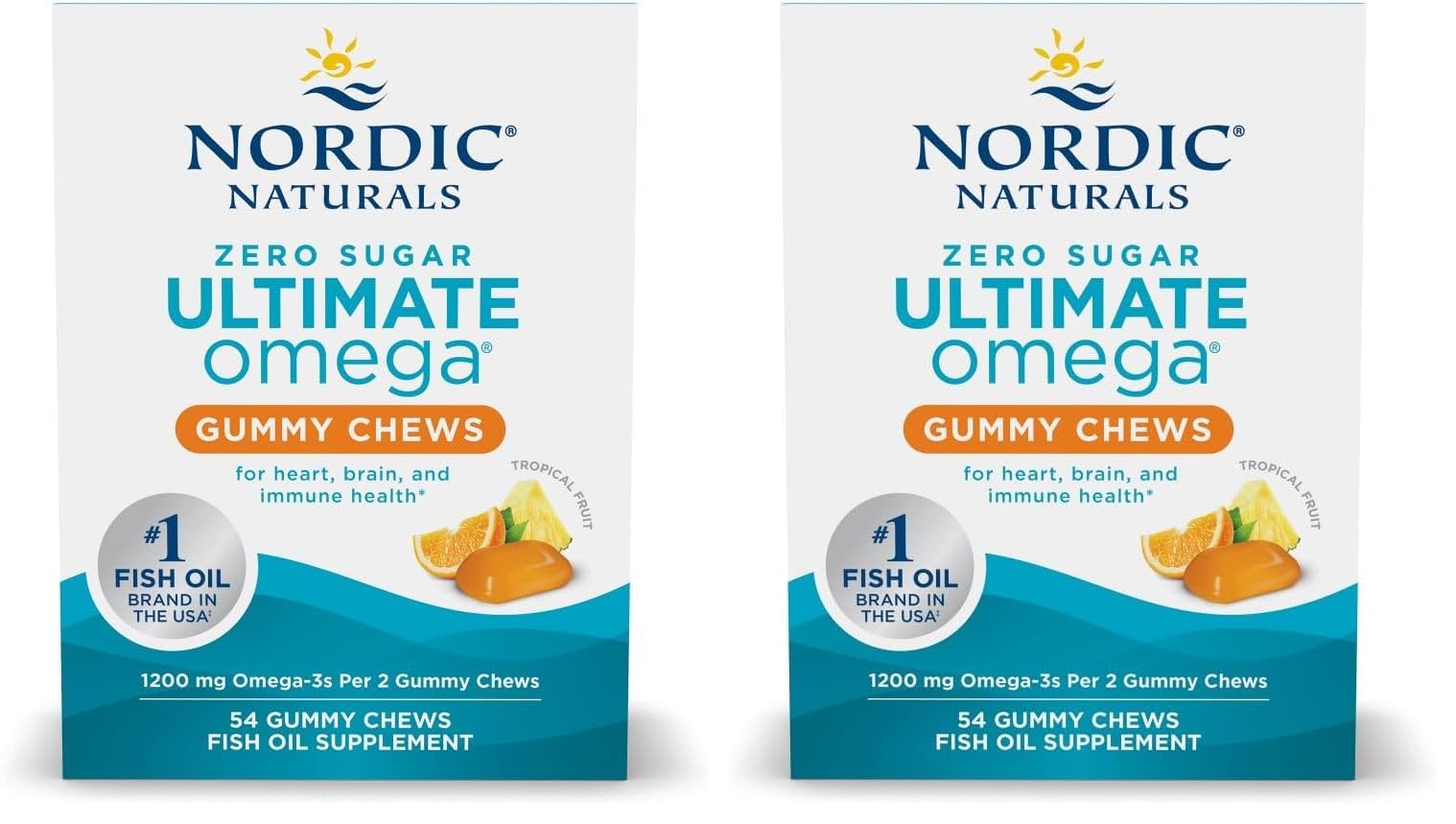 Nordic Naturals Zero Sugar Ultimate Omega Gummy Chews - Tropical Fruit - 54 Gummy Chews - Non GMO - Optimal Wellness - 27 Servings (Pack of 2) 54 Count (Pack of 2)