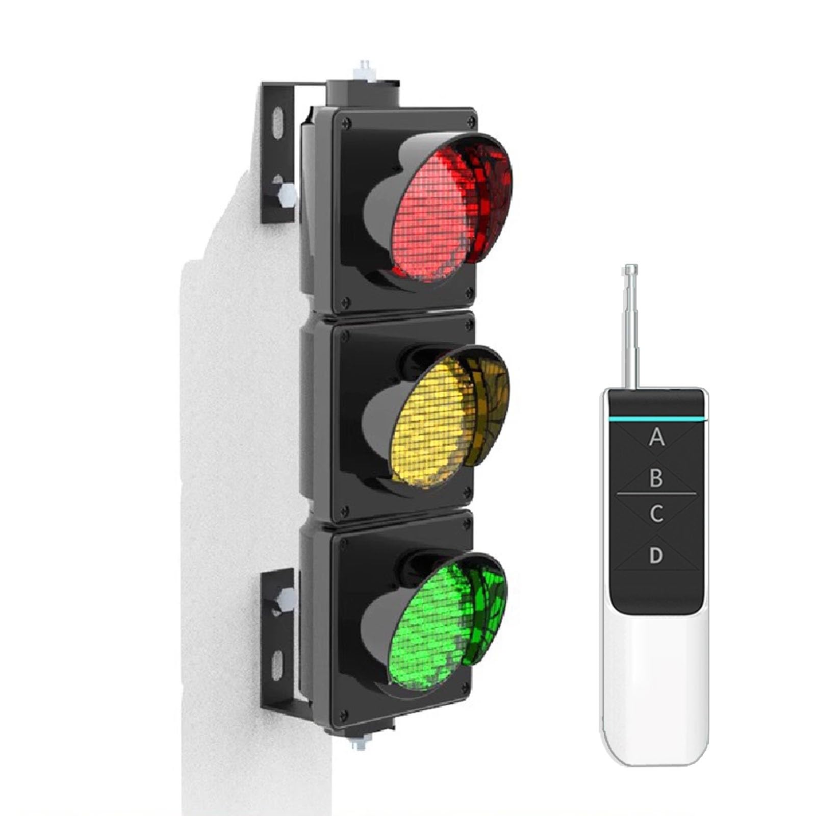 Feu de Signalisation avec Télécommande, Feu de Feu Tricolore Industriel à LED, Boîtier PC, Feux Stop et Marche, Extérieur Étanche IP65, Plug & Play(Remote control 1000m)