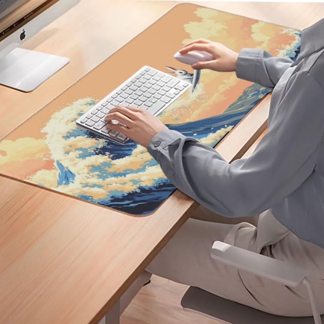 Alfombrilla Ratón XXL 1000 x 500 mm, Japonés Alfombrilla de Ratón con Base de Goma Antideslizante, Alfombrilla Escritorio Impermeable Alfombrilla Ratón Gaming Desk Mat, Mouse Pad para Gamer Mar qw370