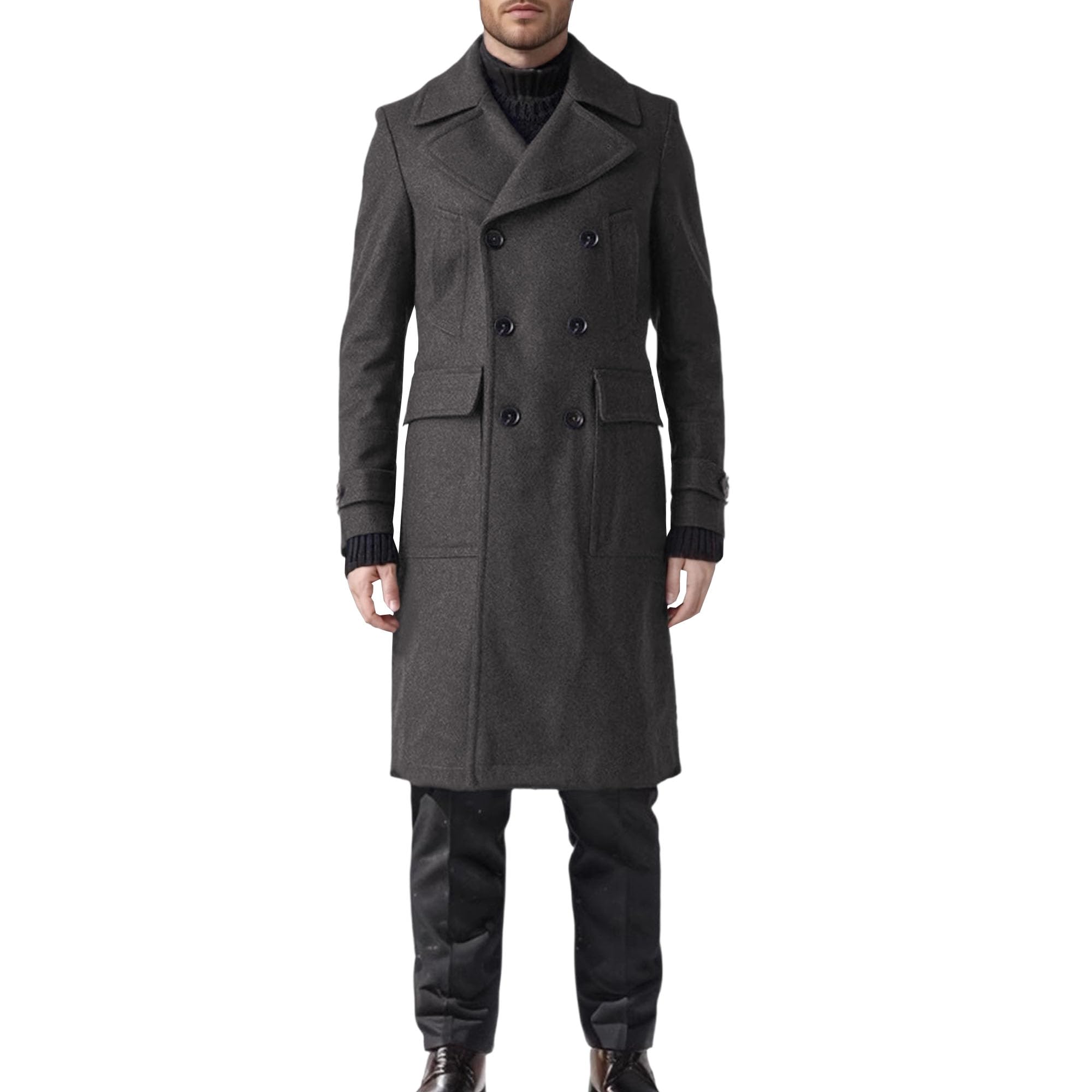Trench da uomo con revers a lancia, doppiopetto, casual, lungo, soprabito, caldo, primaverile, invernale, giacca lunga
