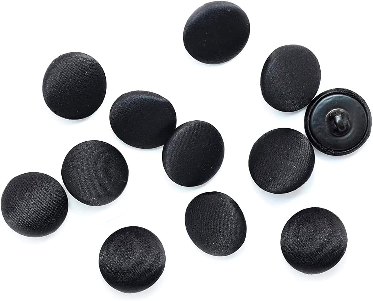 Pro-Noke Black Tuxedo Button 24L Sewing Shank Buttons 0.6in Satin Covered Pack of 12