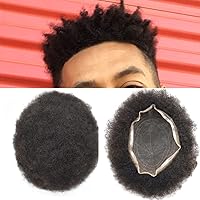Vista 21 de Afro Toupee para hombres negros, afro rizado para hombre, postizo afro masculino, sistema de reemplazo de cabello ondulado afro masculino, encaje