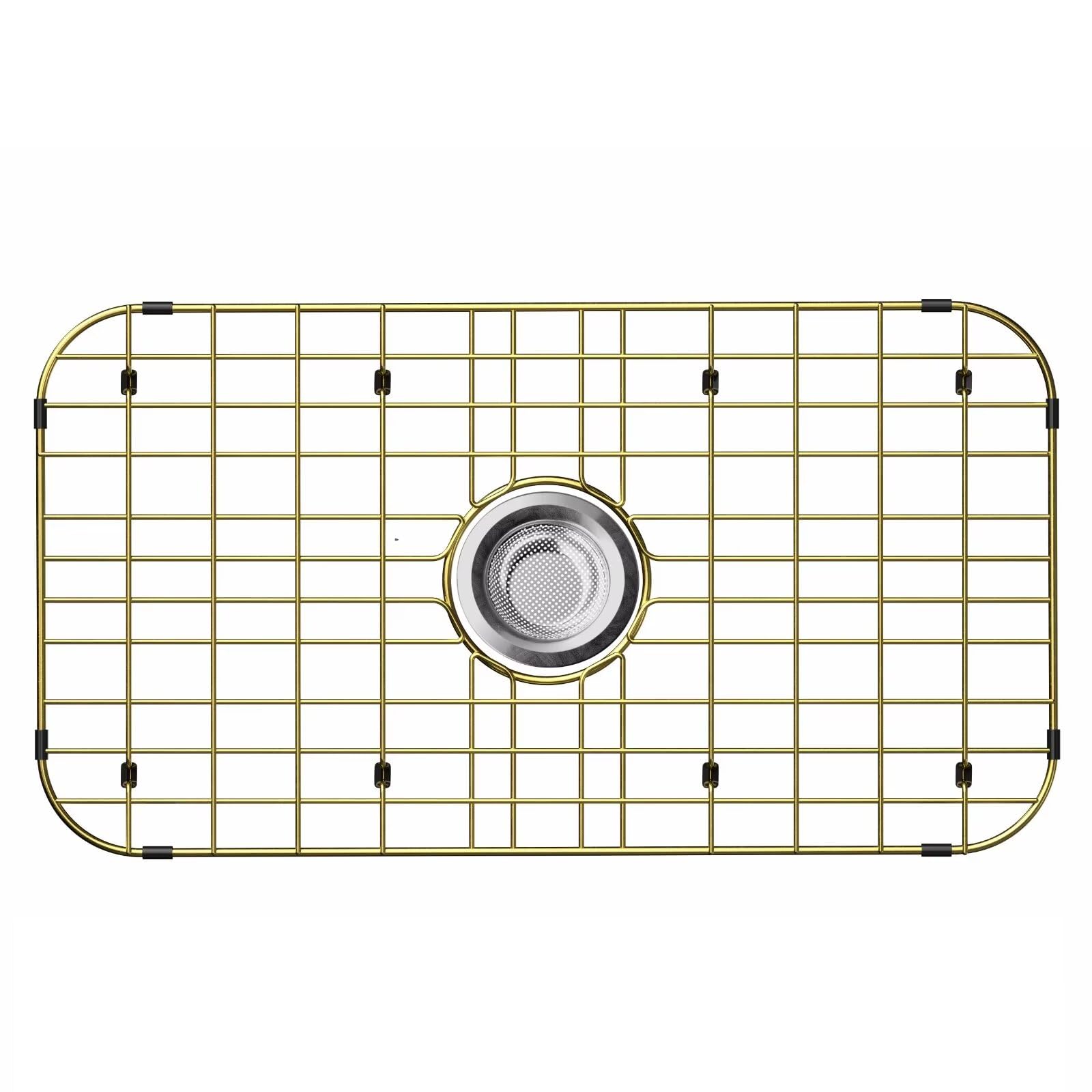 26" x 14" large gold kitchen sink grid and sink protector, stainless steel sink rack for bottom of kitchen sink,centered drain with corner radius, stainless steel