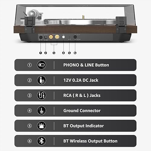 Miniatura 3 de Tocadiscos Salida inalámbrica Reproductores de vinilo Plato de aluminio Tonearm de fibra de carbono Correa de transmisión LP 33 45 RPM Phono Audio