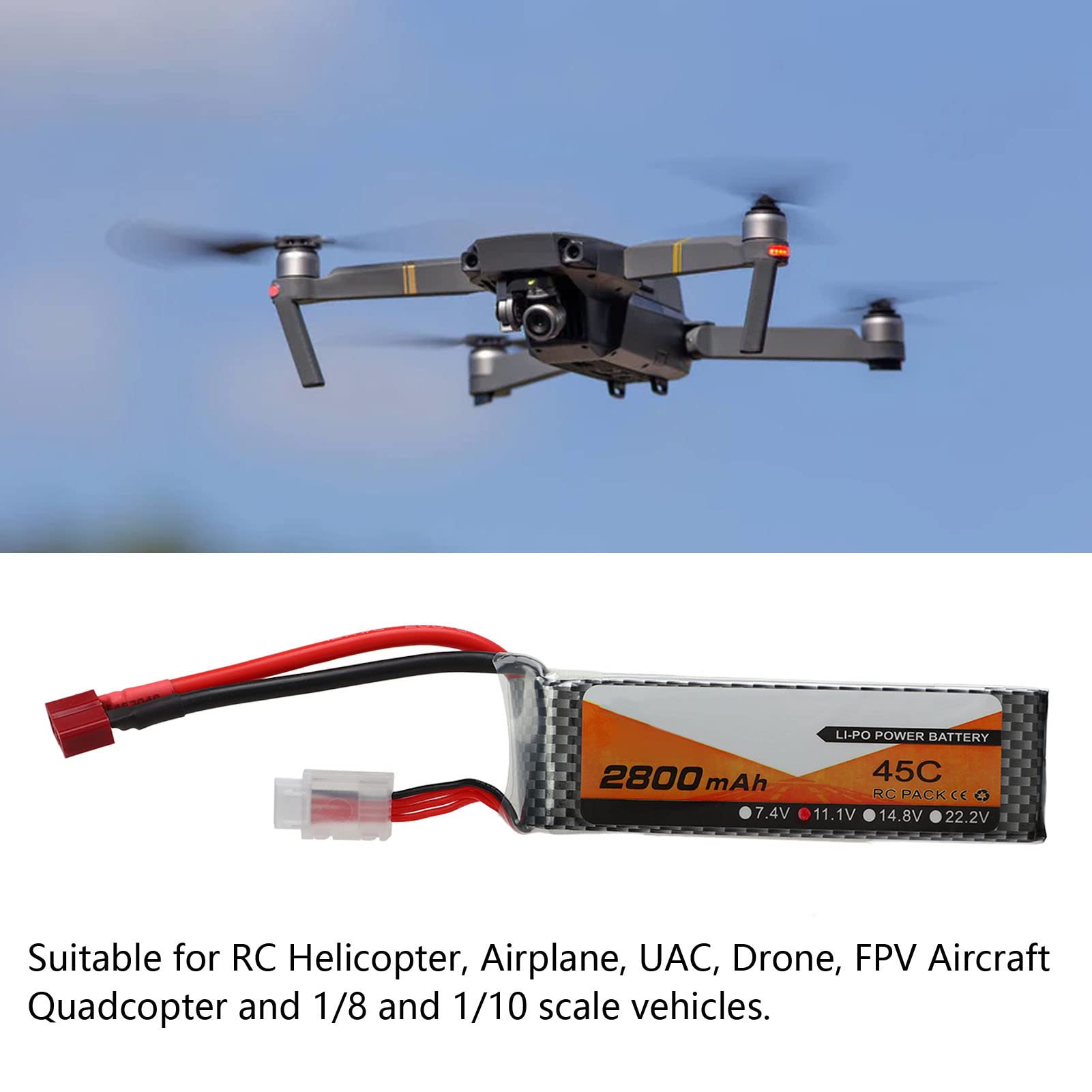 Batteria Lipo, 3S 11.1V 2800mAh 45C Batteria RC T Plug Custodia Rigida Batteria per RC Auto Aereo Drone Elicottero Barca