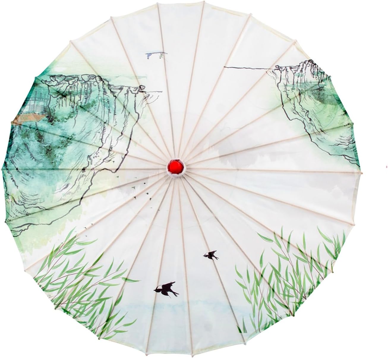 Oiled Paper Silk Cloth Umbrella - Wooden Handle & Frame - Manual Lift - Compact (50-60 inches) - Indoor/Outdoor/Patio - Rain Use