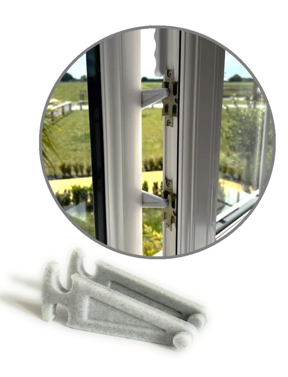 Window Restrictor SMALL 40mm for UPVC Frames for Cats and Pets pack of two. Cat Guard, White - Marble Effect
