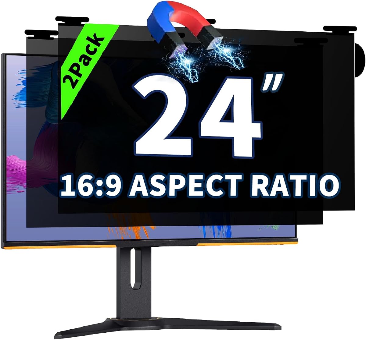 2 Pack Magnetic Hanging Computer Privacy Screen for 24 ''16:9 Aspect Ratio | Removable Protector Film; Anti Glare/Blue Light; Anti-Scratch 24 in Computer Privacy Shield Suitable for Daily Activities