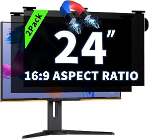 2 Pack Magnetic Hanging Computer Privacy Screen 24 Inch for 16:9 Widescreen Monitor, Removable Privacy Screen Anti Glare Blue Light Computer Screen Privacy Shield, Anti-Scratch