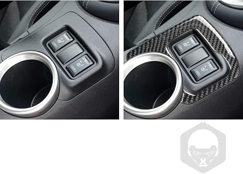 Miniatura 27 de Adhesivo para panel de palanca de cambios de consola central de automóvil, decoración de fibra de carbono suave real, interior de automóvil rojo