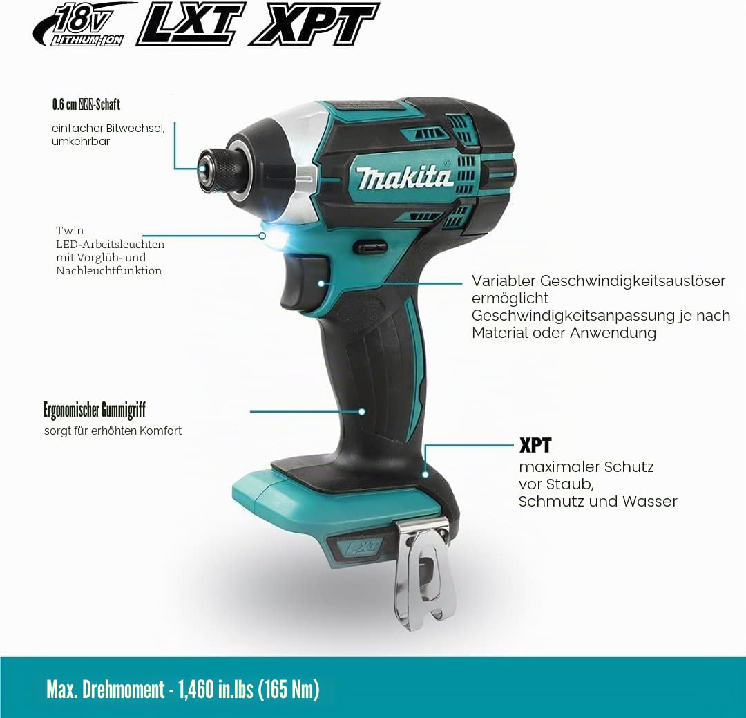 Makita DTD152Z Akku Schlagschrauber 18 V 160 Nm, 238 x 137 x 79 Mm, Blau, Akkubetrieb, Solo