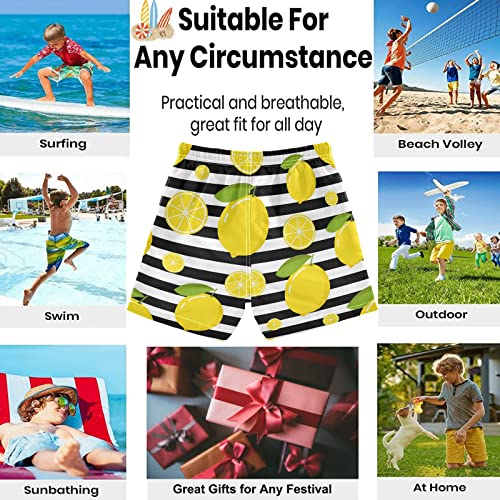 visesunny Summer Boy's Beach Shorts Quick Dry Soft Drawsting Swim Trunks Yellow Lemon Black White Stripe Baby Boy Bathing Suit with Pockets2