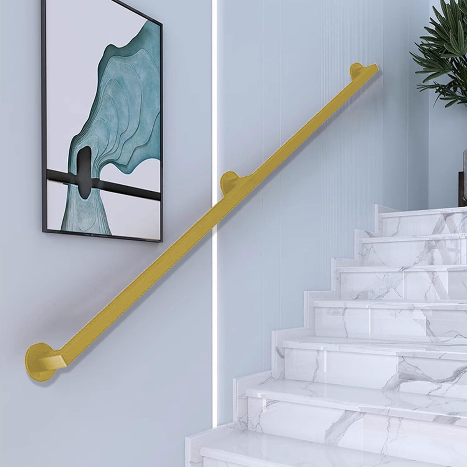 Scumlovy Black/White/Gold Stair Handrail | Modern Stairs Banister Complete Kit 60cm 1m 1.2m 1.5m 1.8m 2m 2.4m 3m 4.8m Stairway Railing Hand Rails for Indoor Outdoor Step Wall Mounted(Gold,8ft/240cm)