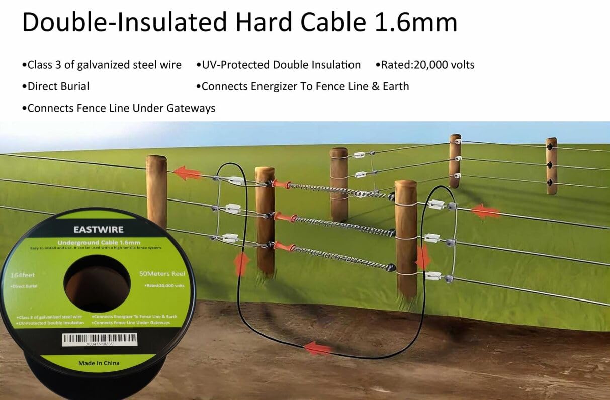 Valla eléctrica de alambre de doble aislamiento subterráneo, valla eléctrica de doble aislamiento, cable duro subterráneo de entierro directo (1,6 mm, 50 metros)