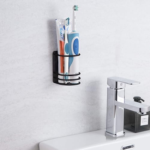 Vista 9 de Soporte para cepillo de dientes montado en la pared, soporte de almacenamiento de baño para maquinilla de afeitar, pasta de dientes, autoadhesivo