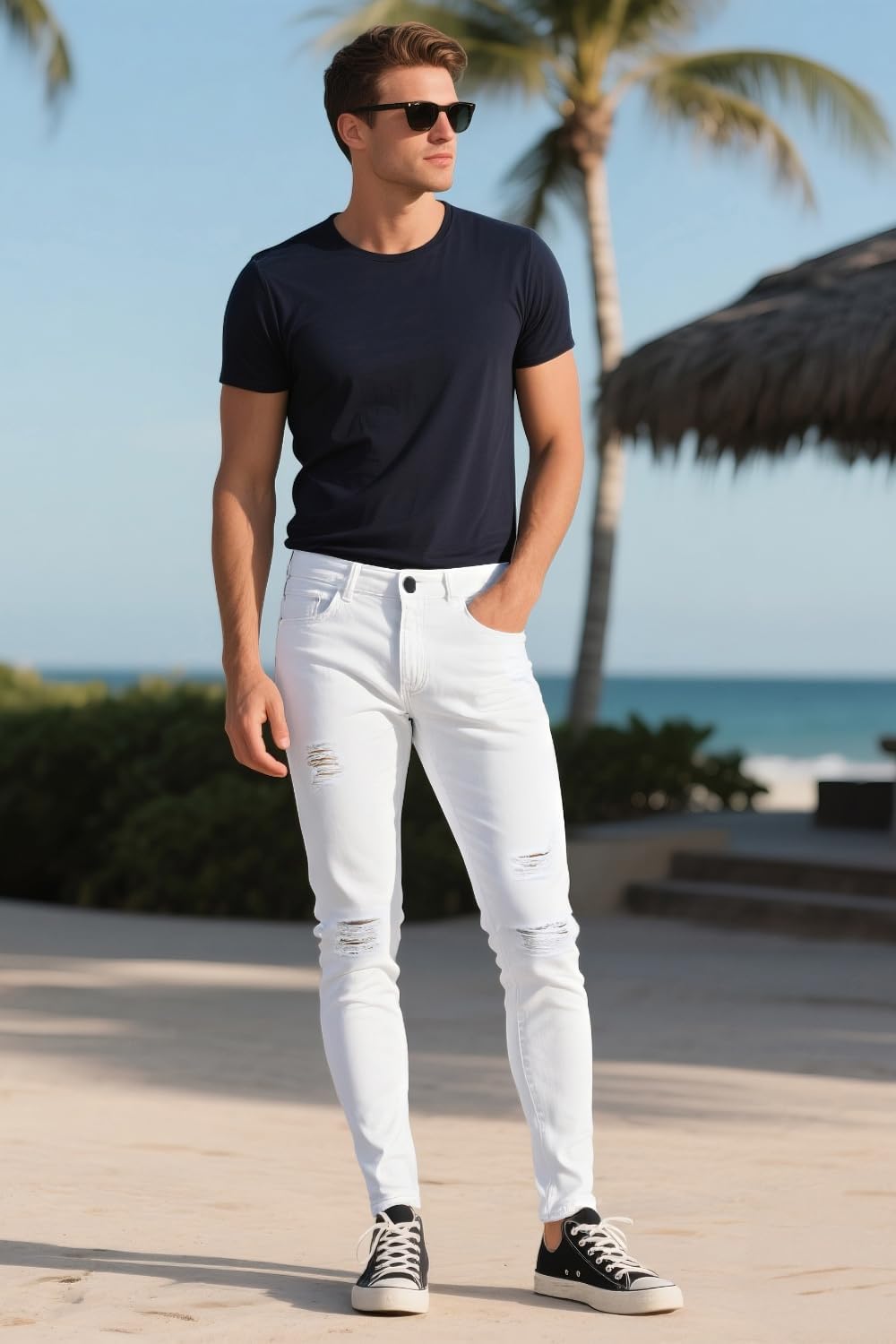 GINGTTO Pantaloni Jeans Uomo Elasticizzati Skinny Strappati Pantalones Denim Slim Fit Stretch Taper Jean