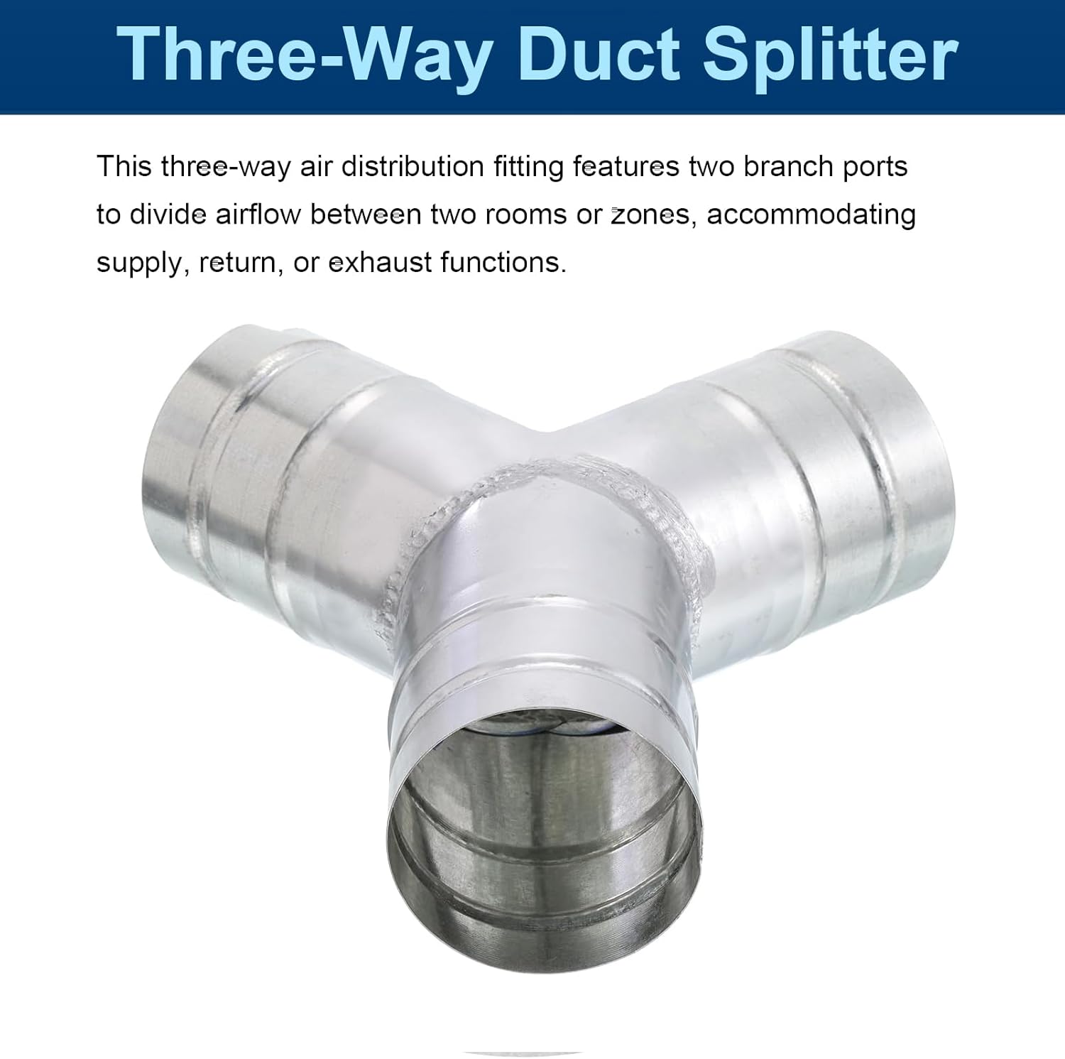 Y Shape 3"x3"x3" Duct Splitter, 3 Way Duct Hose Connector, 90° Degree Dust Fitting Adapter, Galvanized Steel Branch for Exhaust Fan, Dryer Vent Hose, Industrial HVAC Ventilation