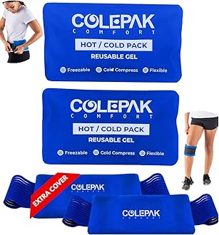 Ice Packs for Injuries - 2 Reusable Hot Cold Gel Pack & 1 Wrap Pouch - Adjustable Velcro Straps