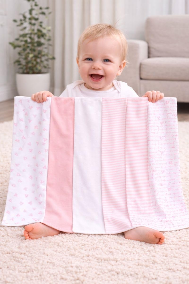 TuddyBuddy Baby Burp Cloth Towel Napkins for Baby Large 17x12 Inches, Fine Double Layer 100% Cotton (5 Pcs Burp Towels, Pink Honey Bees) 1