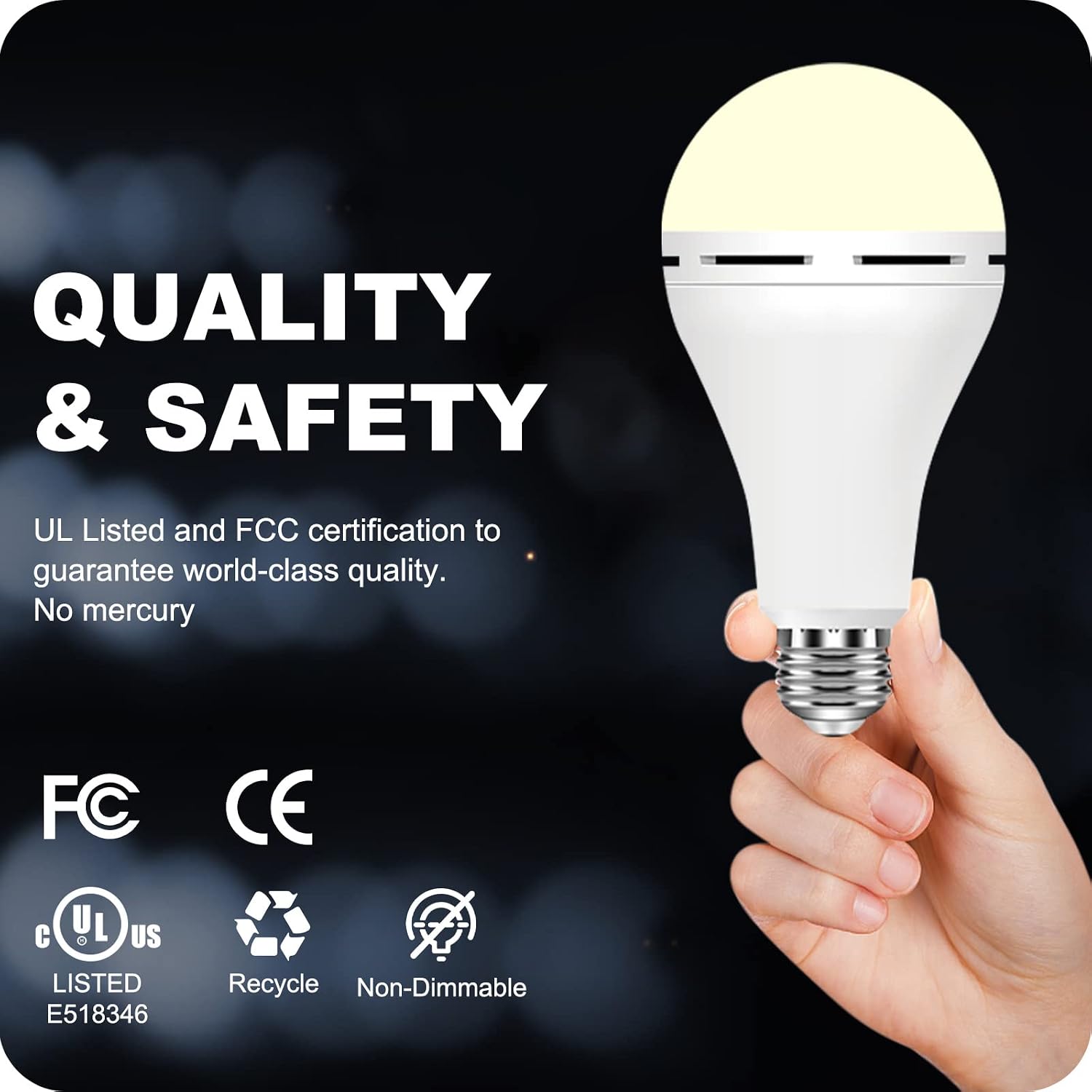 3000K 6PK Emergency-Rechargeable-Light-Bulb, Stay Lights Up When Power Failure, 1200mAh15W 80W Equivalent LED Light Bulbs for Home, Camping, Tent