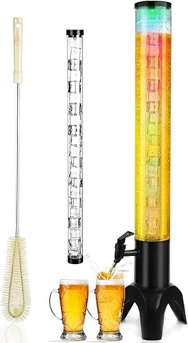 Miniatura 1 de Dispensador de torre de cerveza, dispensador de torre Mimosa de 3 l100 oz con tubo de hielo y luz LED, dispensador de torre de bebidas de mesa de