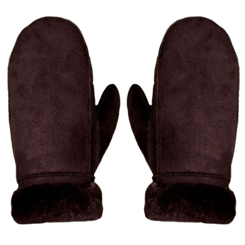Millya Faux Fur Womens Thermal Winter Warm Gloves Sheepskin Style Mitten with Turn Back Cuff Brown(Size: One Size)