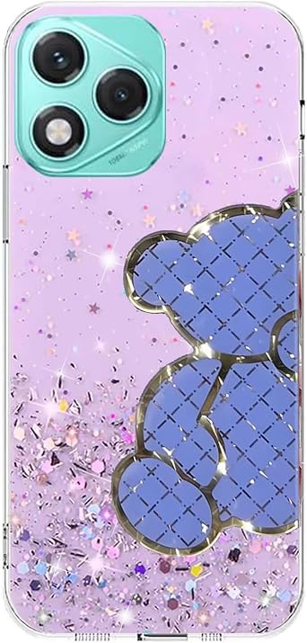 Miagon Glitter Cover for Honor 400 Lite,Soft Slim Silicone Protective Cute Clear Sparkly Bling Half Bear Transparent Bumper Case for Girls Women