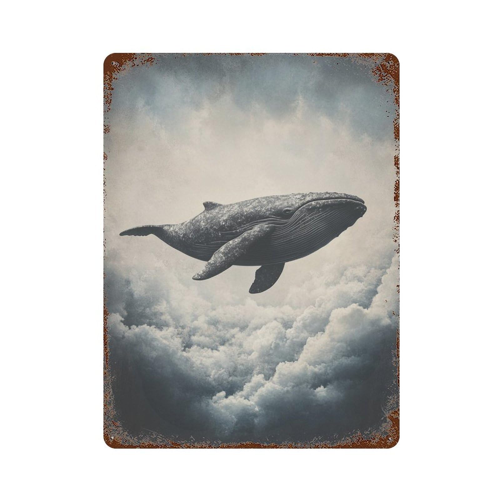 Whale in The Sky-7 Distressed Metal Wall Sign 15.7"x11.8", Rustic Home Decor for Living Room, Hallway And Home Decor