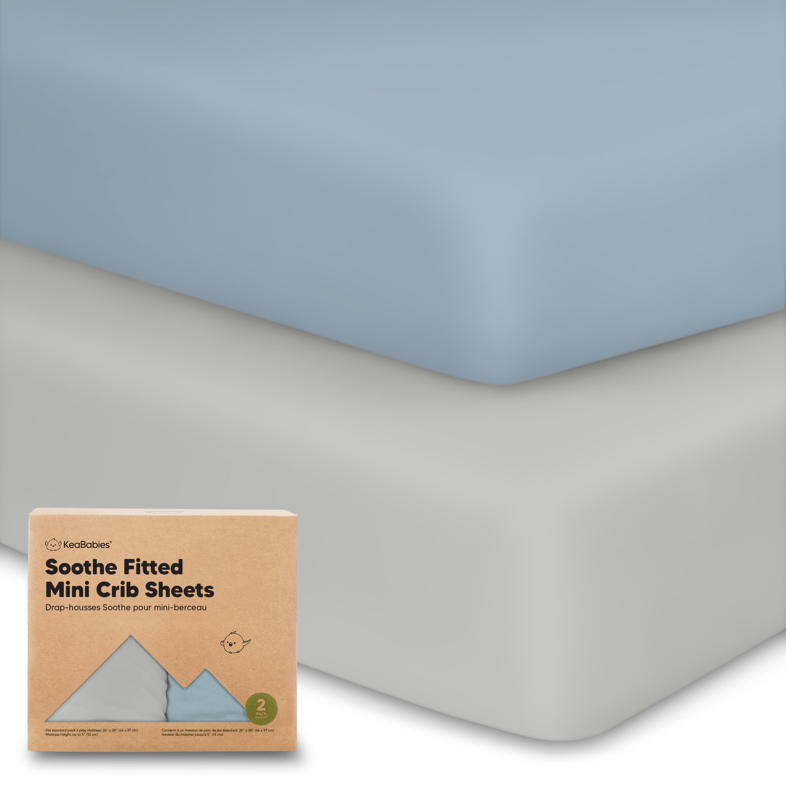 2-Pack Mini Crib Sheets Fitted, 38x26 Pack N Play Mattress Sheets (Steel)