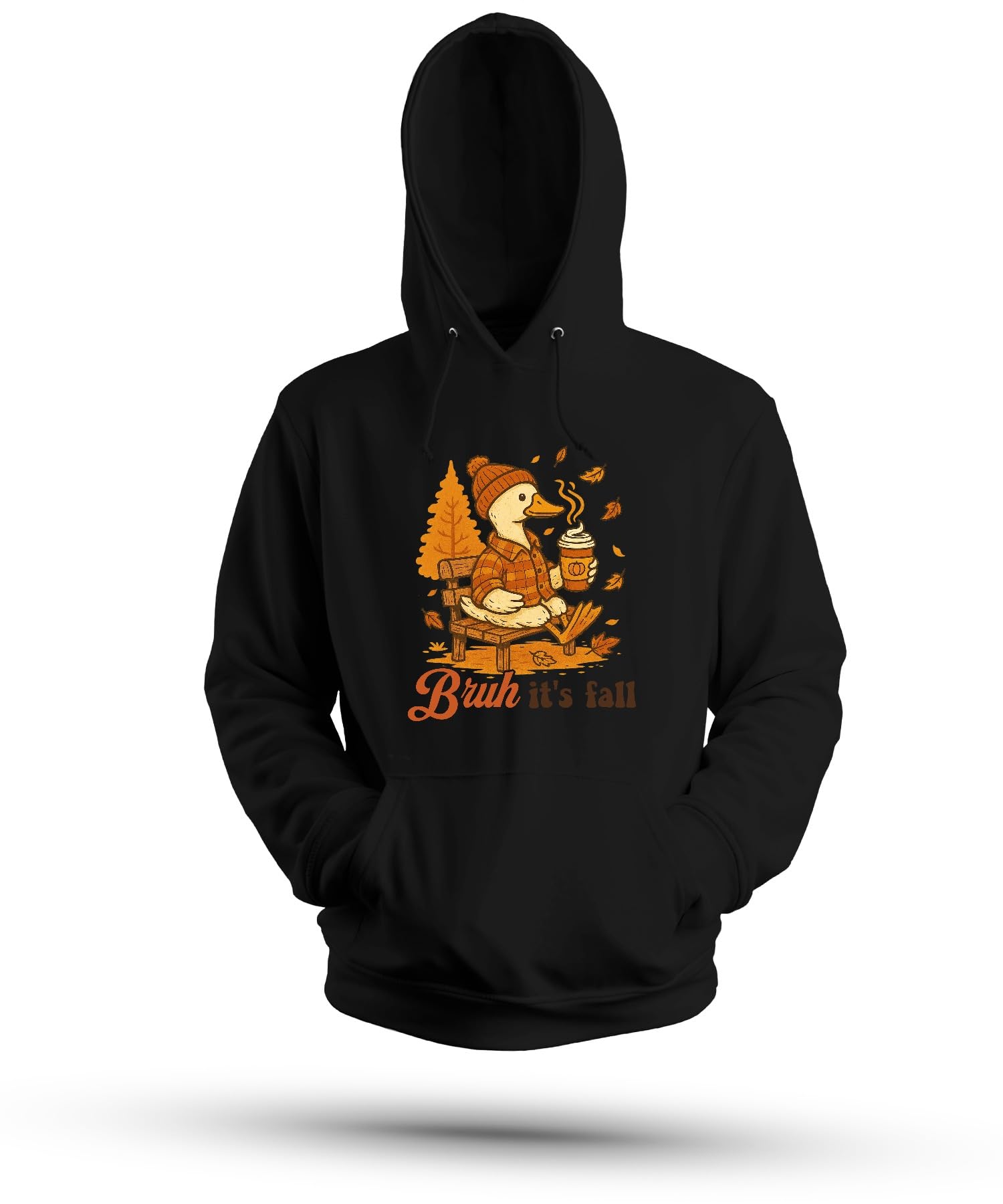 Bruh It's Fall Kaczka Jesień Dynia Kawa Kawa Koszula Karo, Czapka Liście Unisex Bluza z kapturem Bluza z kapturem
