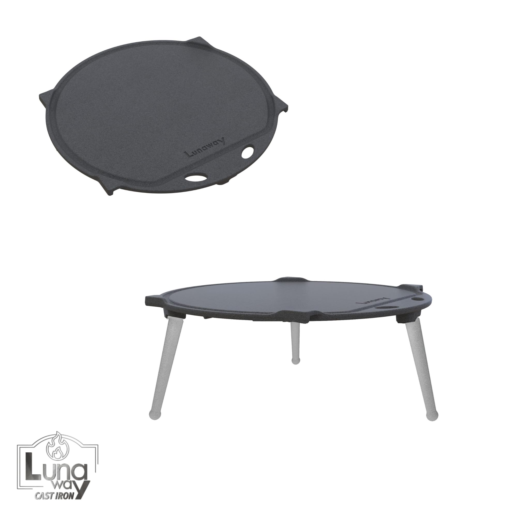 Piastra Ø30 cm in Ghisa smaltata | Per Barbecue Camino Braciere Fornelli e Fuovo vivo | Piedini Regolabili | Compatibile con Weber e similari | Doppia Smaltatura Black di LUNAWAY