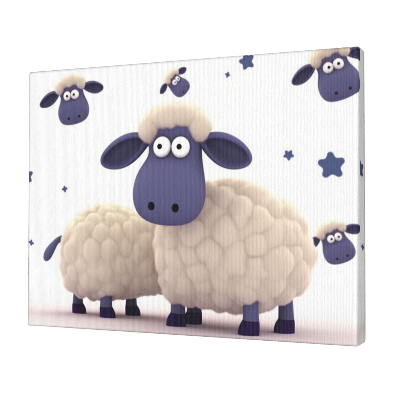 KLOPH Sheep Canvas Wall Art for Living Room 12"x16" Modern Artwork Painting for Bathroom Hanging Canvas Prints Aesthetic Wallart for Bedroom Kitchen Office Wall Decor