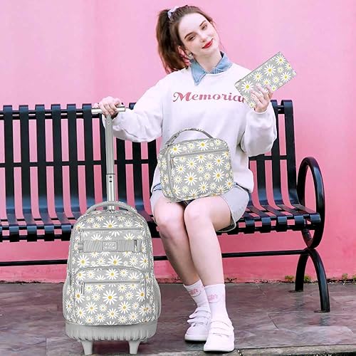 Miniatura 2 de AGSDON Mochila con ruedas para niñas, bolsa de libros con ruedas enrollables, mochila escolar con ruedas para computadora portátil con ruedas para