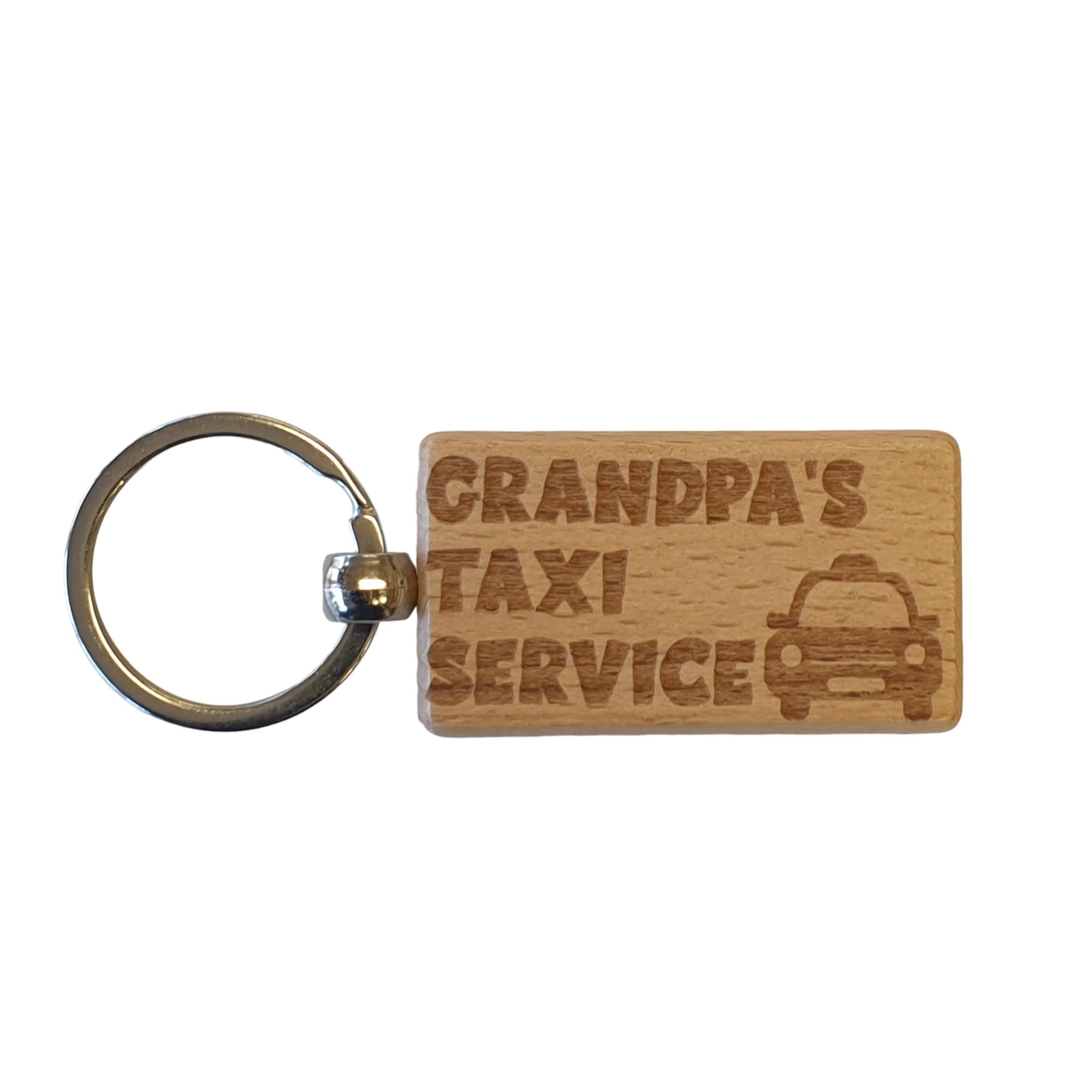 Decalarama Brown Grandpa Keyring Gift - Grandpa's Taxi Service - Cute Engraved Wooden Keyring Funny Novelty Nice Custom Present