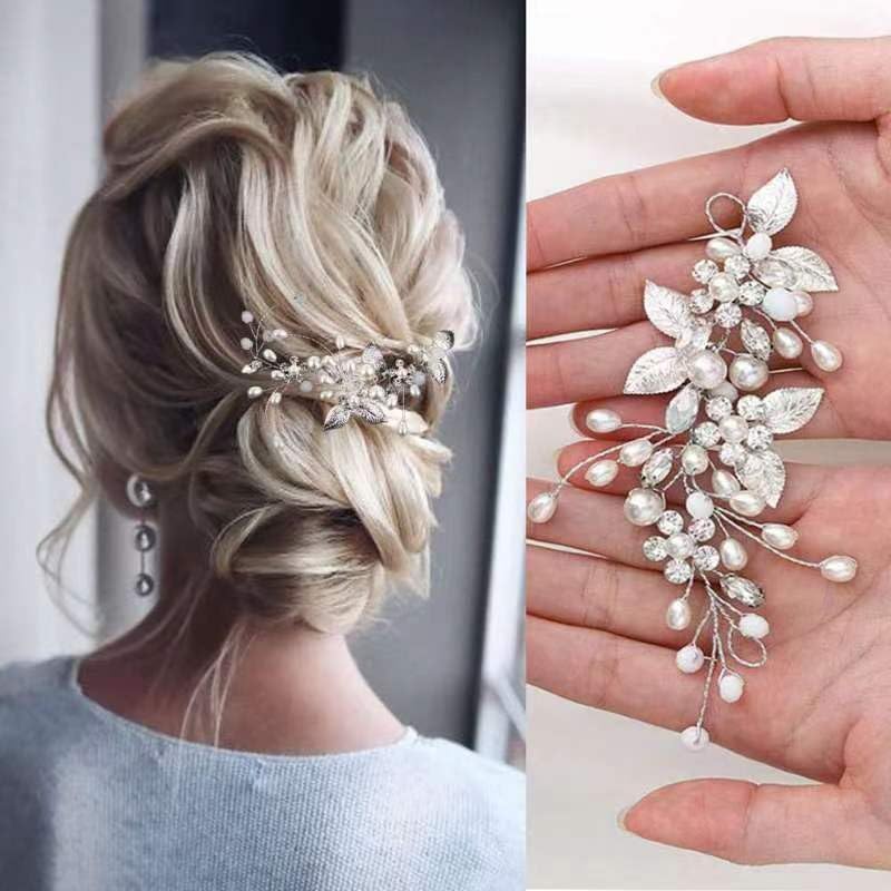 Aatpuss Plata Nupcial Tocado, Tocado de Flores de Vid para Novia de Boda, Novia Cristal Boda Pelo Vid, Accesorios para el Cabello para Mujeres y Niñas