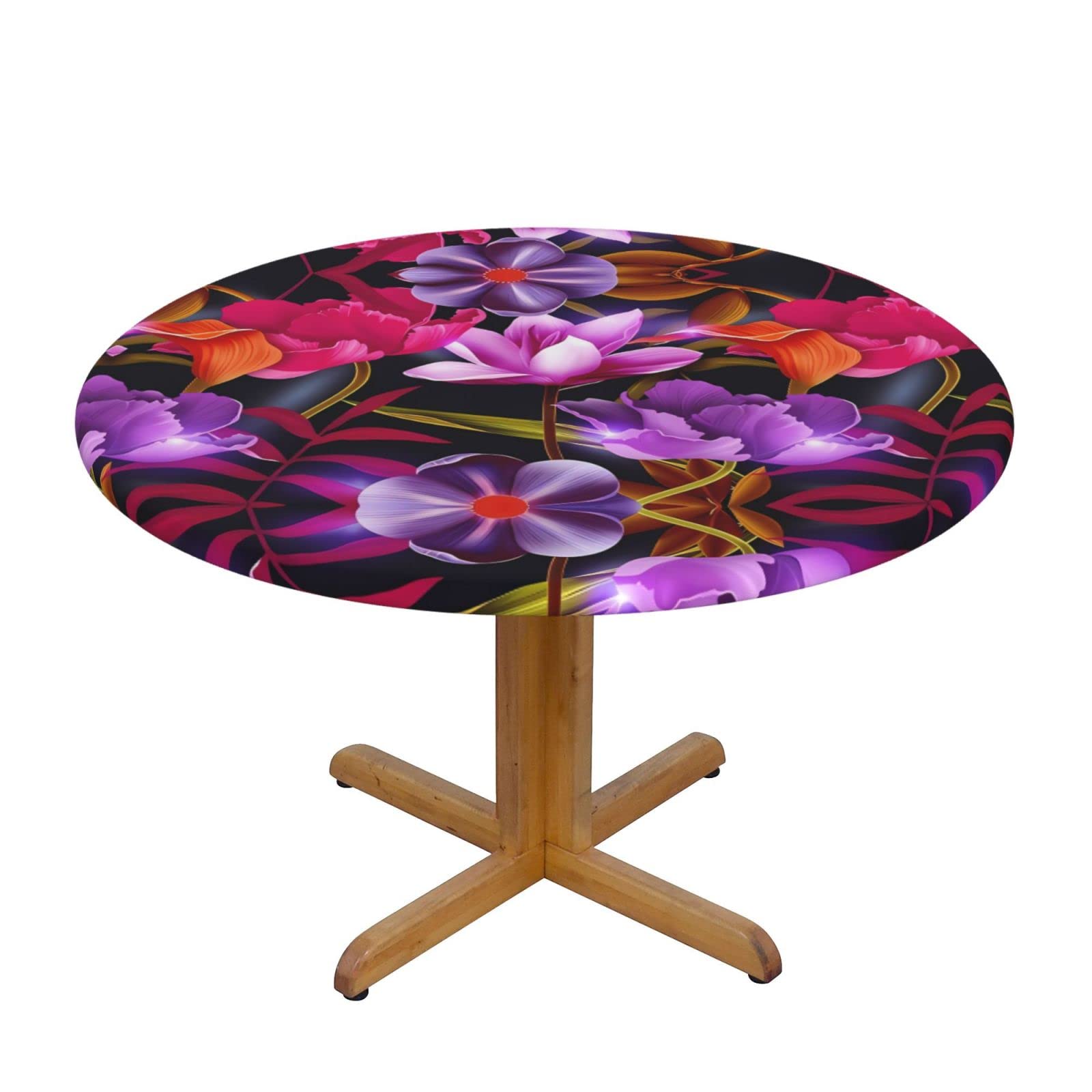 Nappe ronde élastique motif fleurs violettes rouges 138cm TEMKIN