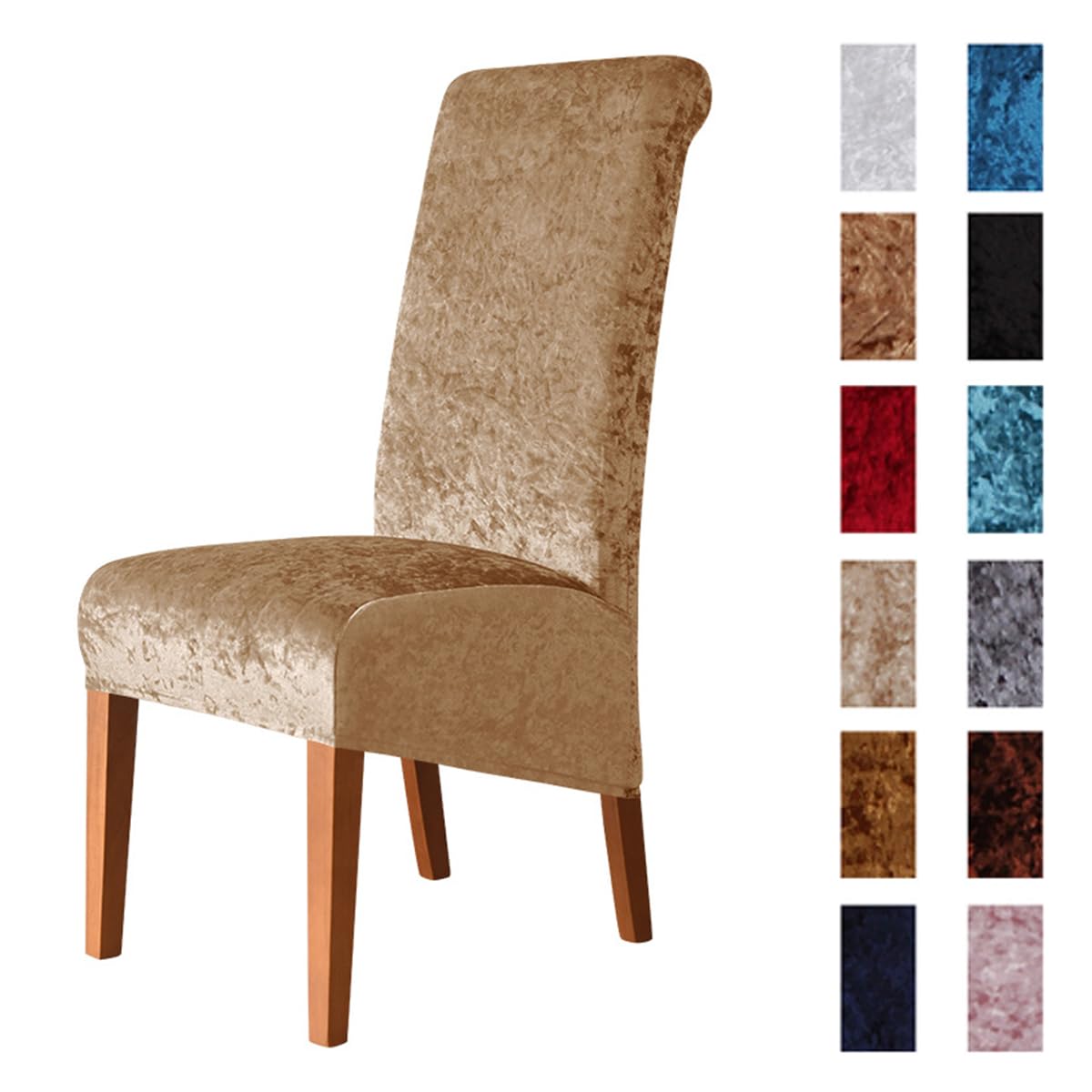 Odot Chair Covers Set of 2/4/6, Elastic Dining Chairs Seat Covers Solid Colour Velvet Dining Chair Covers, Washable High Back Stretch Chair Cover for Restaurant (Light Curry,Set of 2)