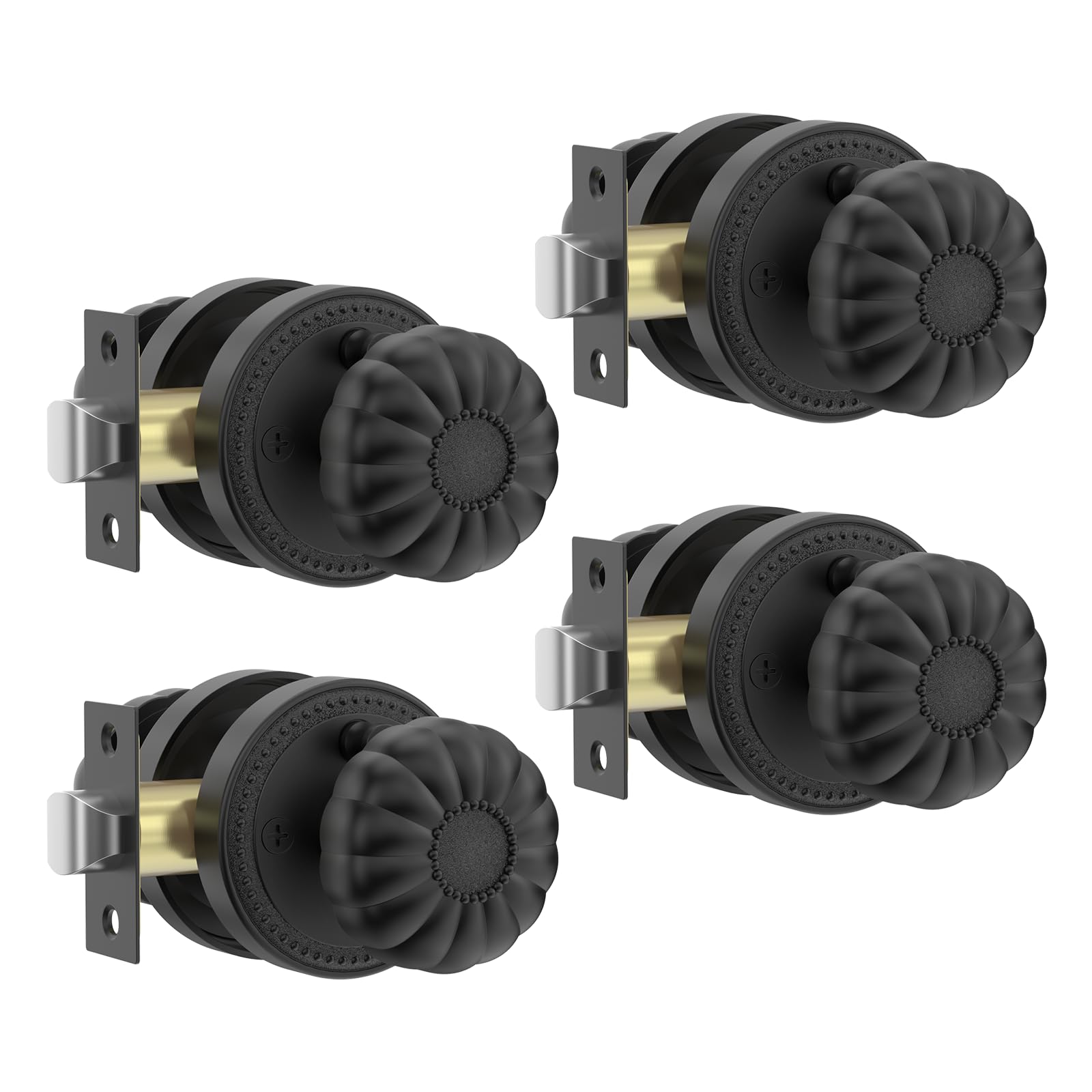 Amerdeco 4 Pack Privacy Matte Black Door Knobs,Black Door Knobs Interior,Heavy Duty Bedroom and Bathroom Door Knob with Lock