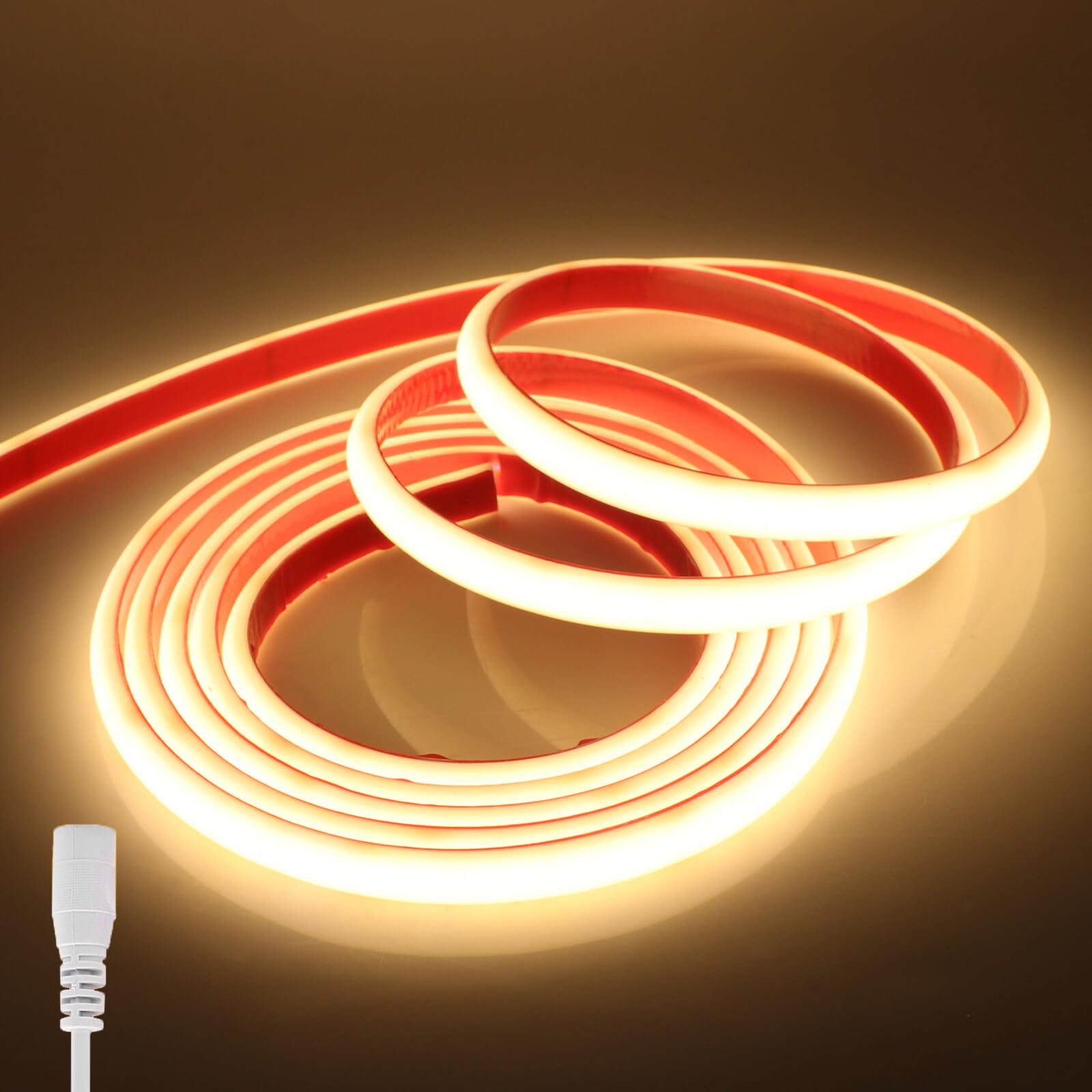 KAFULA 12V COB LED neon Strip [2m, Natural White 4000-4500K], 320 LEDs/m IP68 Waterproof Flexible LED Light Strip CRI90+, Double-Sided Adhesive Installation, can be Cut Every 5cm, Home Decoration
