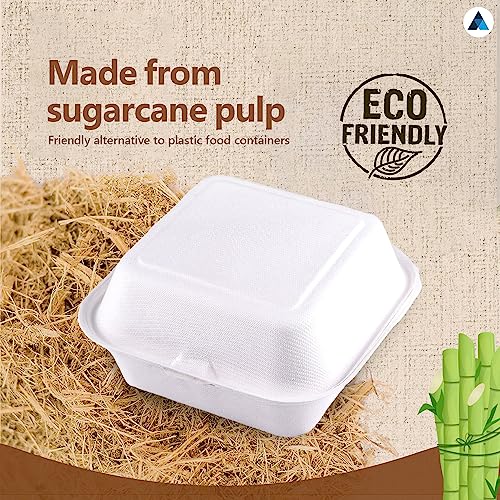Nationwide Paper Pack of 50 Burger Boxes Takeaway Bagasse Sugarcane White Boxes Microwave and Freezer Safe, 6Inch(15cm) - Image 5