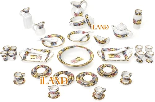 Miniatura 6 de iLAND Accesorios de casa de muñecas en miniatura de juego de té, vajilla y mini comida para muebles de casa de muñecas (elegante)